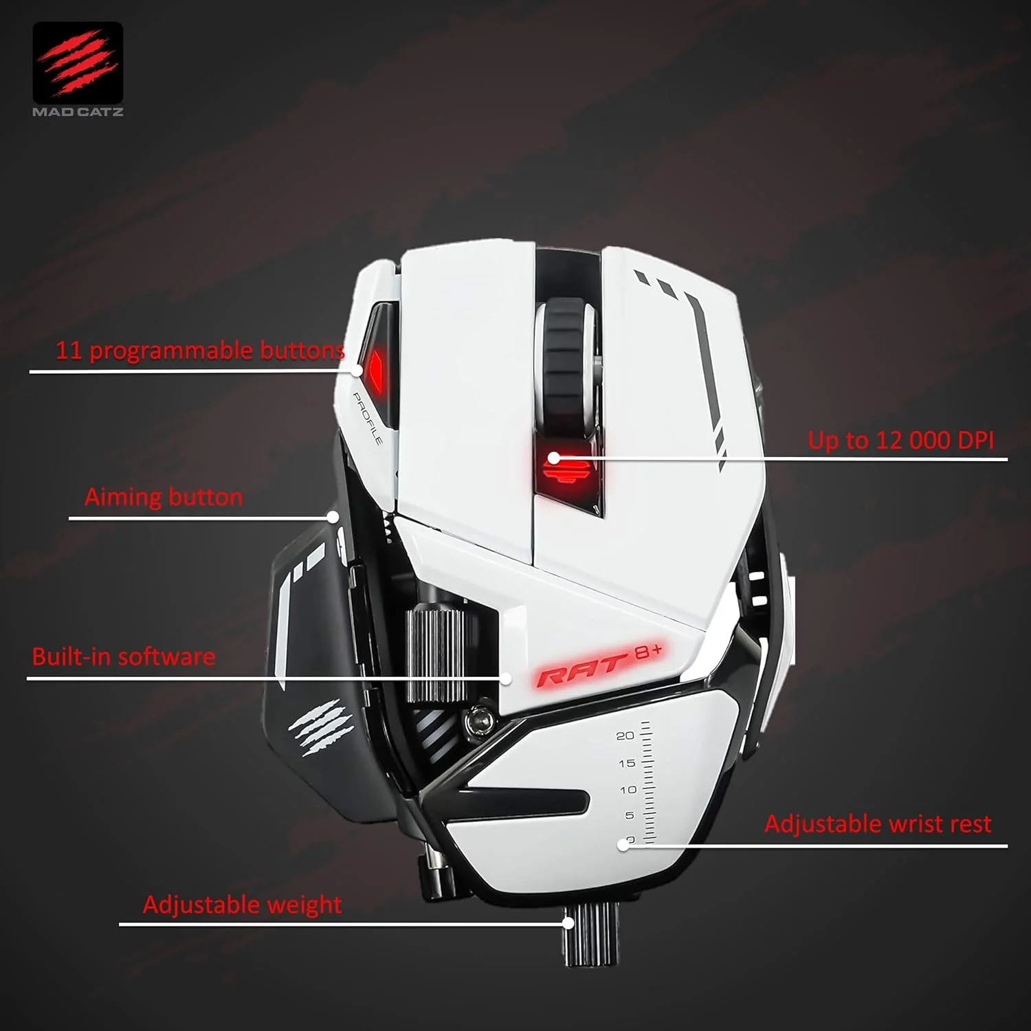 Игровая проводная мышь Mad Catz R.A.T. 8+ Белая, фото №2