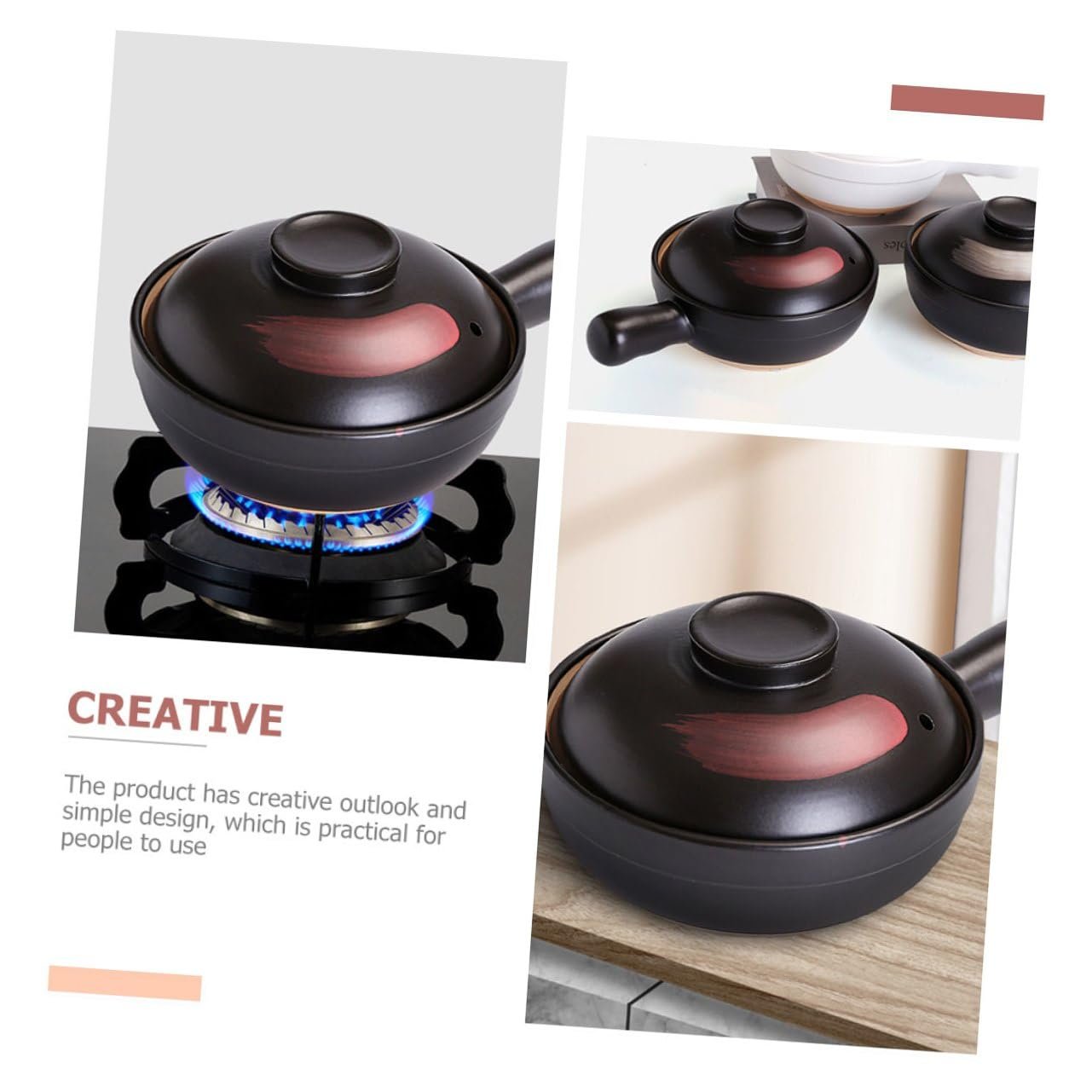 Ківш Clay Stew Pot Чорний з червоним візерунком енергоощадний, фото №4