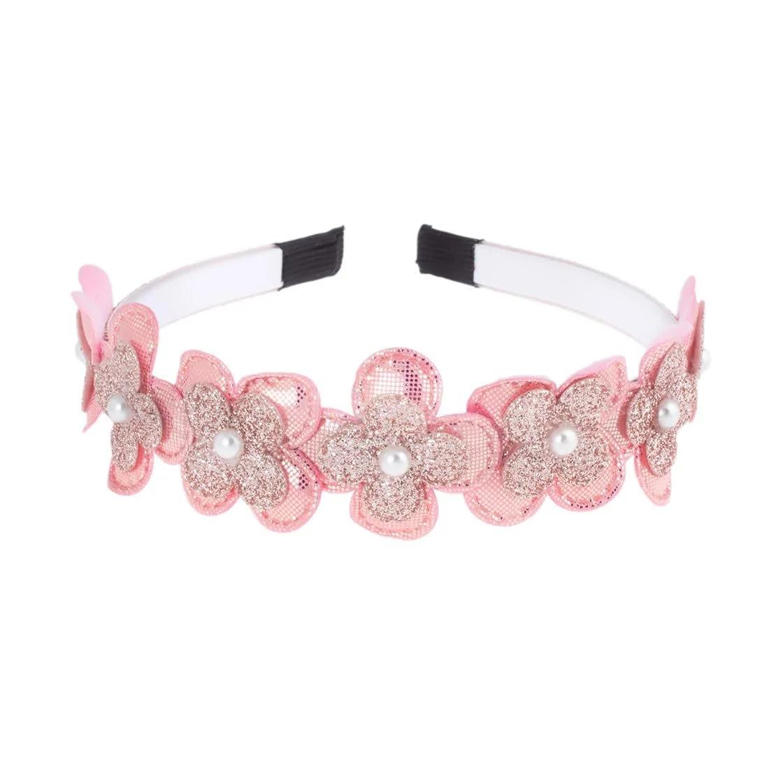 Обруч для девочек с блестящими цветами и жемчугом., фото №3