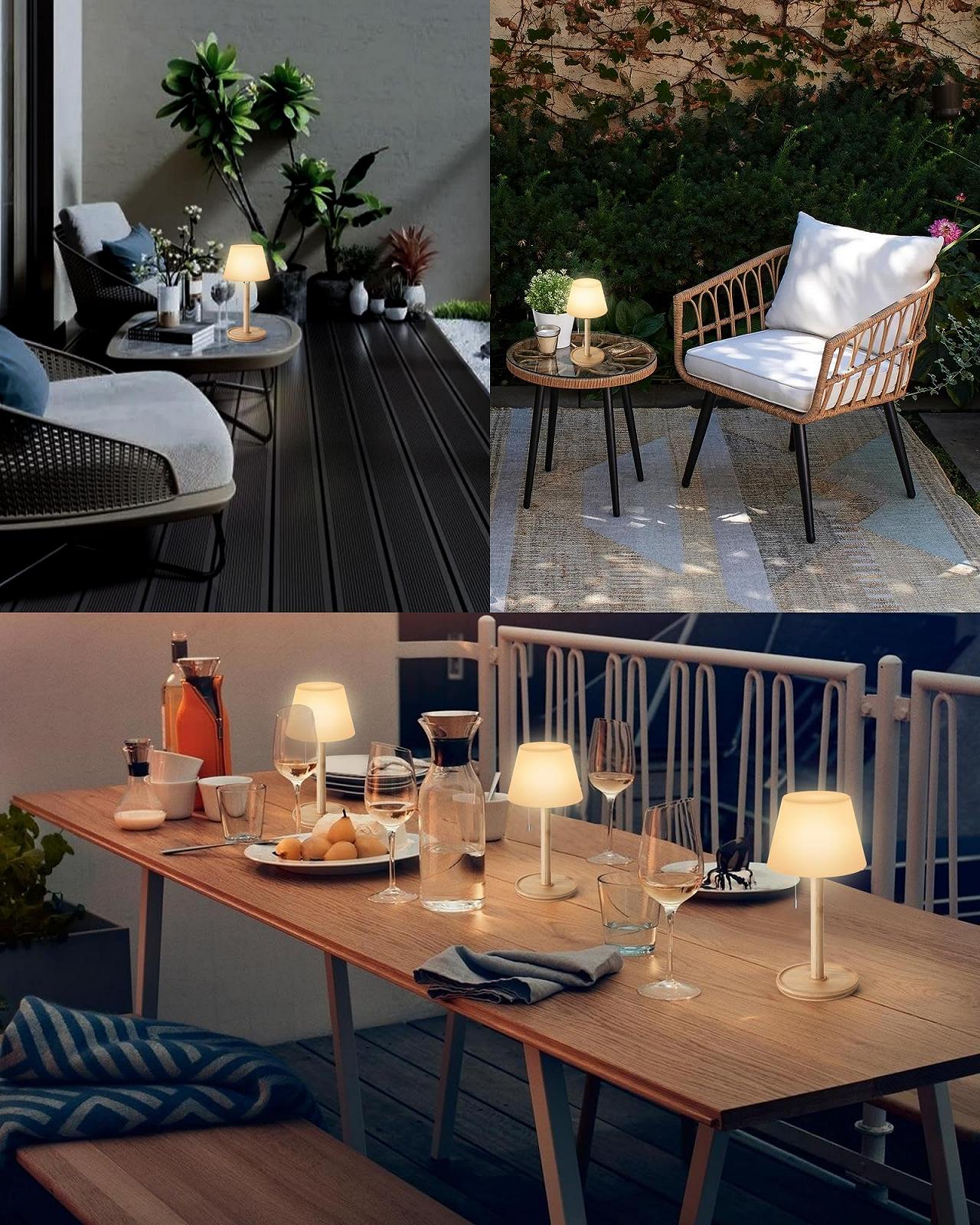 Настільна лампа Egobasic акумуляторна IP54 з мотузковим вимикачем 3 режими 30 см, фото №3