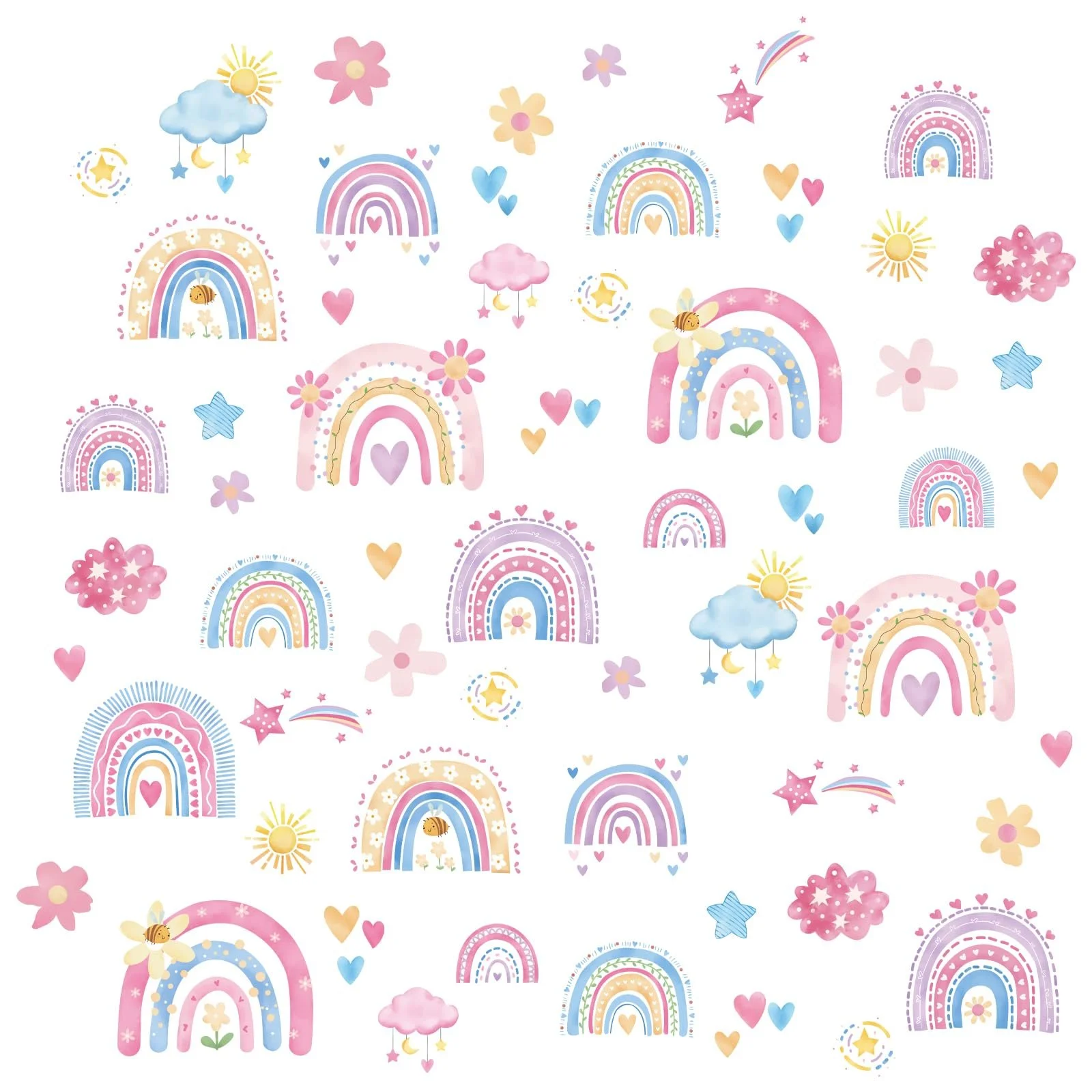 Наклейка на стіну DIY Веселка Квіти Хмари Рожева, фото №4 Наклейка на стіну DIY Веселка Квіти Хмари Рожева, фото №4