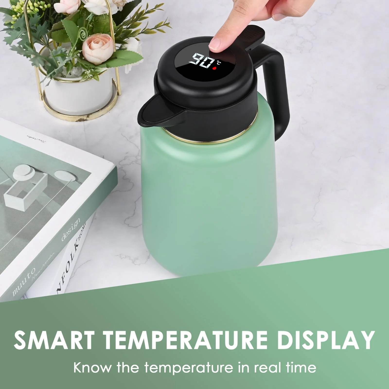 Термос-кавник Dreamhigh 1.8 Л з чайним фільтром, Ізольований глечик з дисплеєм температури, фото №4