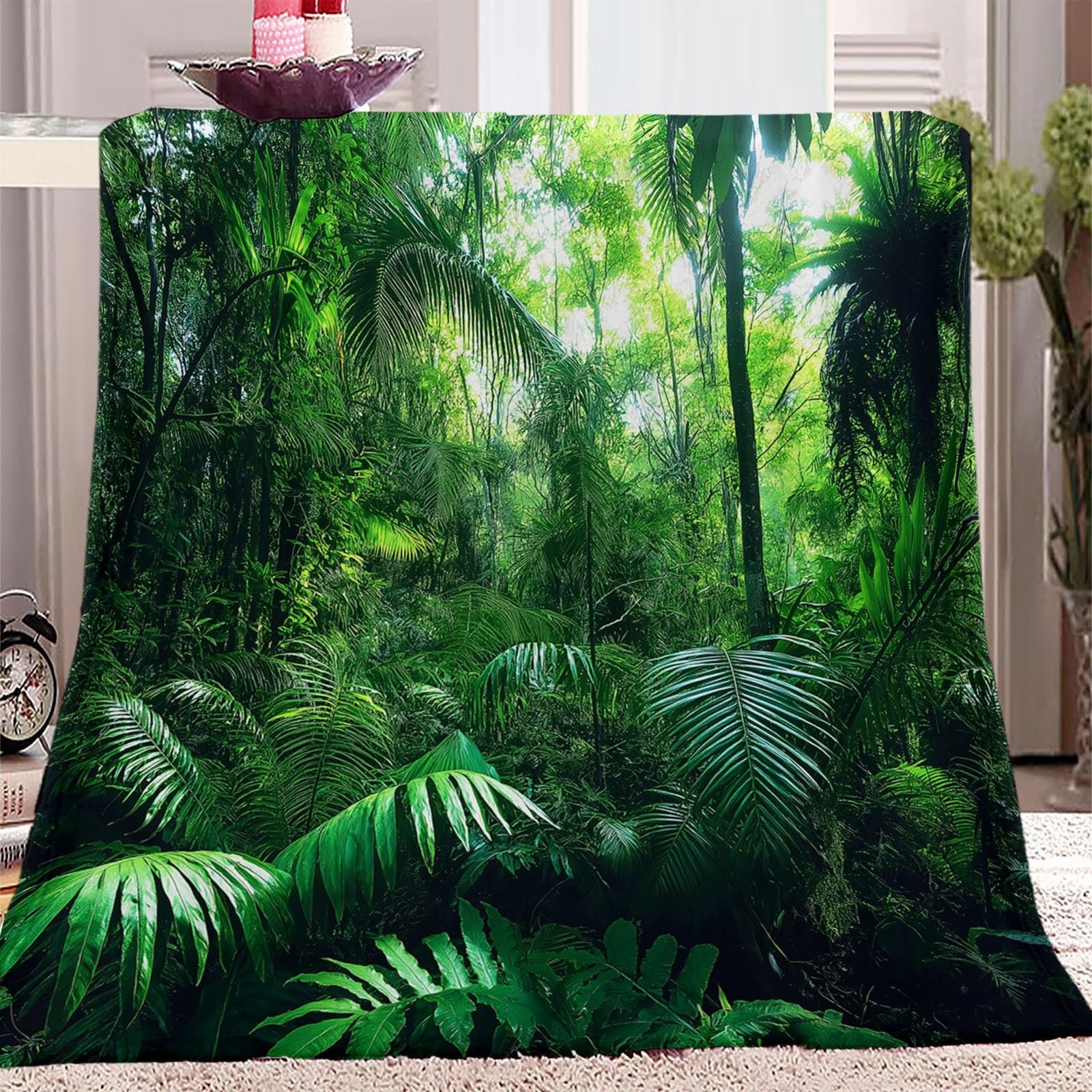 Покривало Фланель 220 x 240 см, М'яка ковдра, Тропічний ліс, Зелений, фото №1 Покривало Фланель 220 x 240 см, М'яка ковдра, Тропічний ліс, Зелений, фото №1