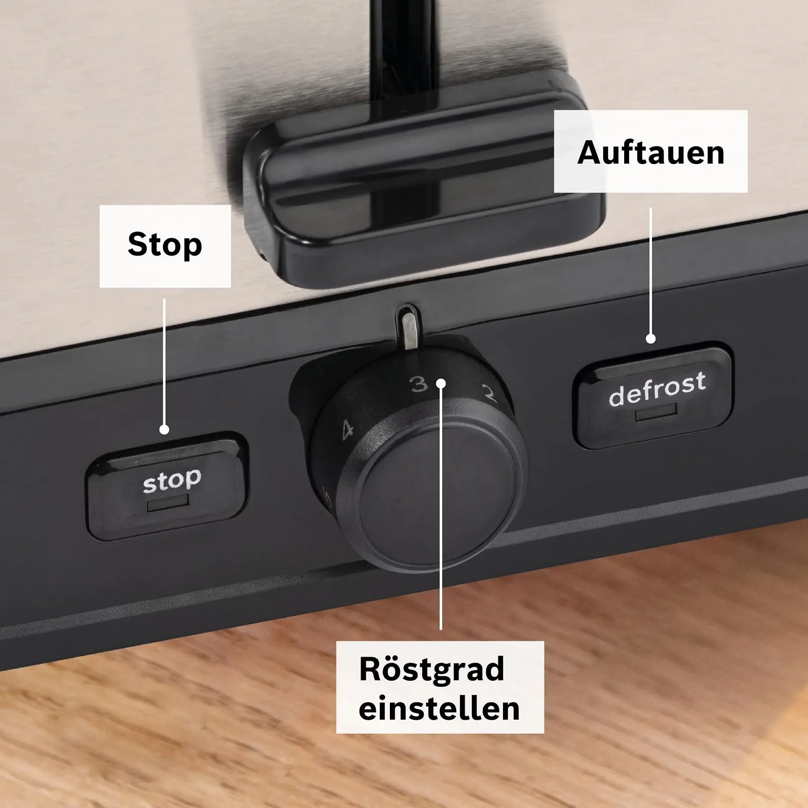 Тостер компактний Bosch MyMoment TAT6M420, знімна складна насадка для булочок, з функцією розморожування, автоматичним вимкненням, функцією підйому, центруванням хліба, ідеально підходить для 2 скибочок, 800 Вт, нержавіюча сталь, фото №6