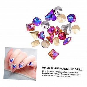 Наклейки скляні WOONEKY 20 шт. Аксесуари для самоклеючі декорації для творчого нейл-арту для жінок та дівчат, випадкові дизайни synthetic.ua - Фото 1