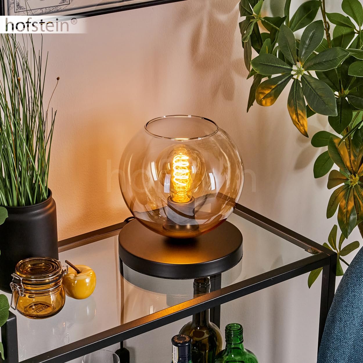 Настільна лампа Apedo Метал/Скло 20 см E27 Чорний/Бурштиновий/Прозорий, фото №8
