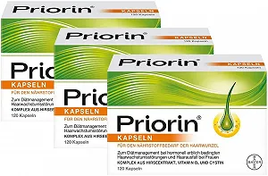 Капсулы PRIORlN 3 x 120 Капсул - Капсулы для волос с питательными веществами для корней волос - при гормональном наследственном выпадении волос и расстройствах роста волос - Фото 1