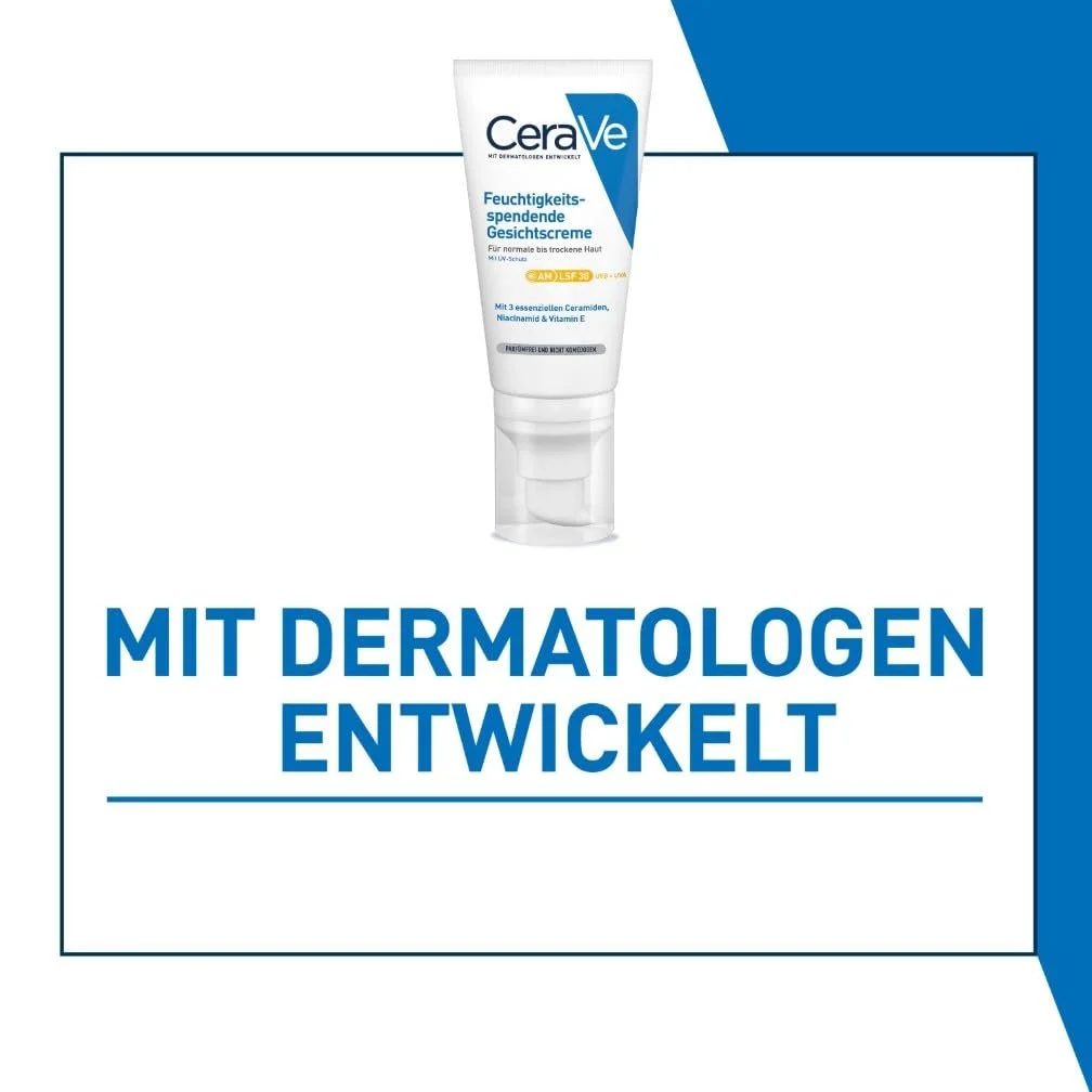 Крем для обличчя CeraVe Feuchtigkeitsspendende Gesichtscreme SPF 30 для нормальної та сухої шкіри з керамідами, гіалуроновою кислотою та ніацинамідом, фото №4