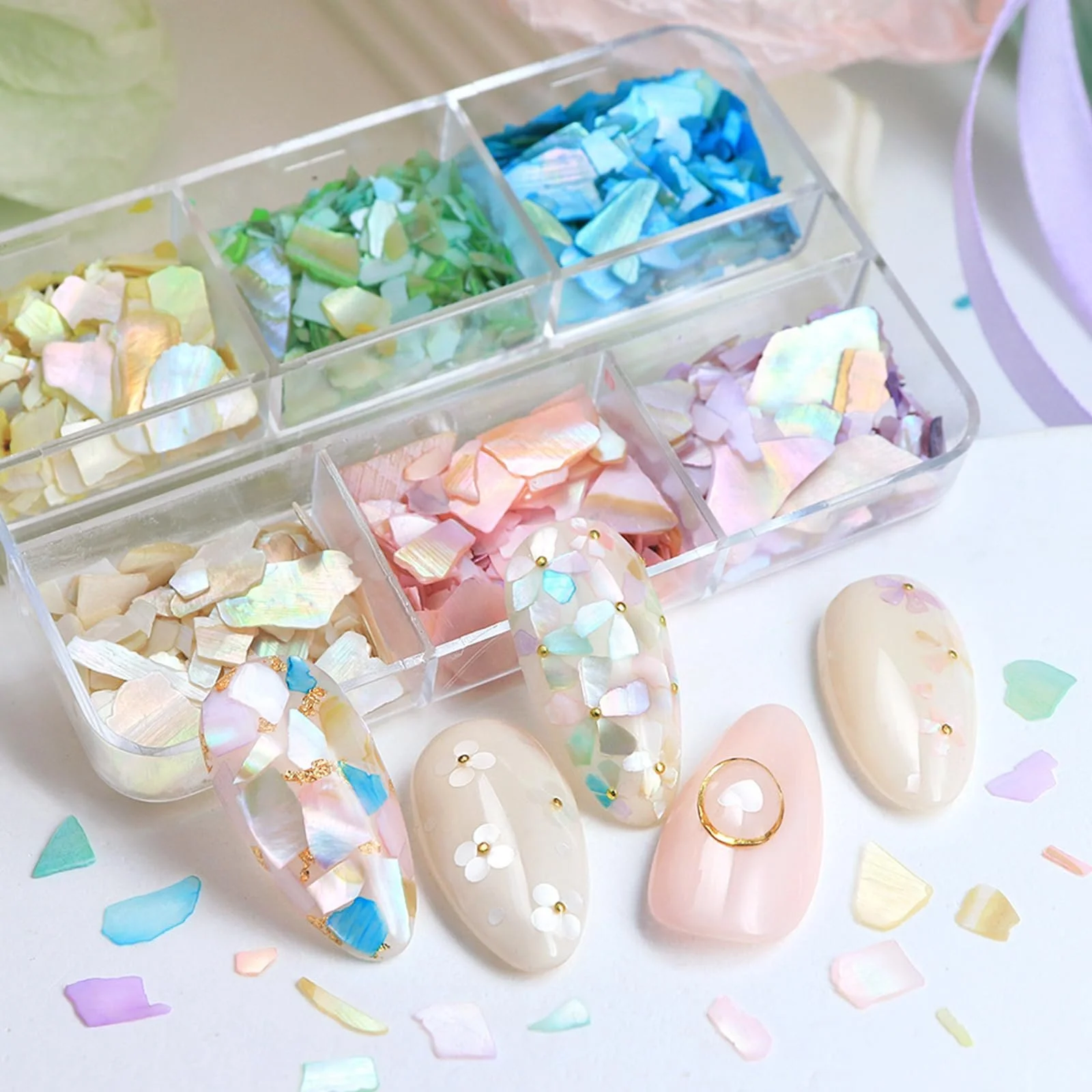 Блёстки для ногтей Naturalschalennägel, 6 разных цветов, фото №3