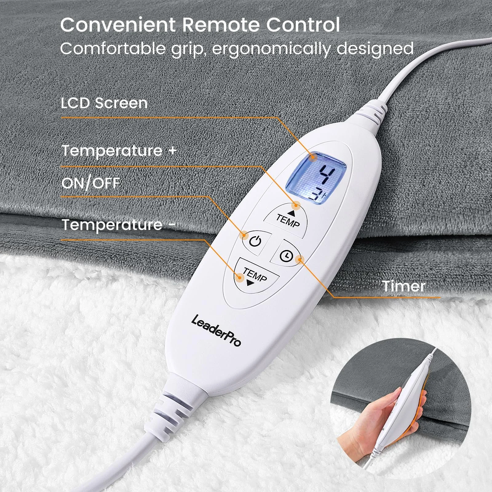 Электрическое одеяло LeaderPro 180 x 160 см, Коричневый, фото №5 Электрическое одеяло LeaderPro 180 x 160 см, Коричневый, фото №5