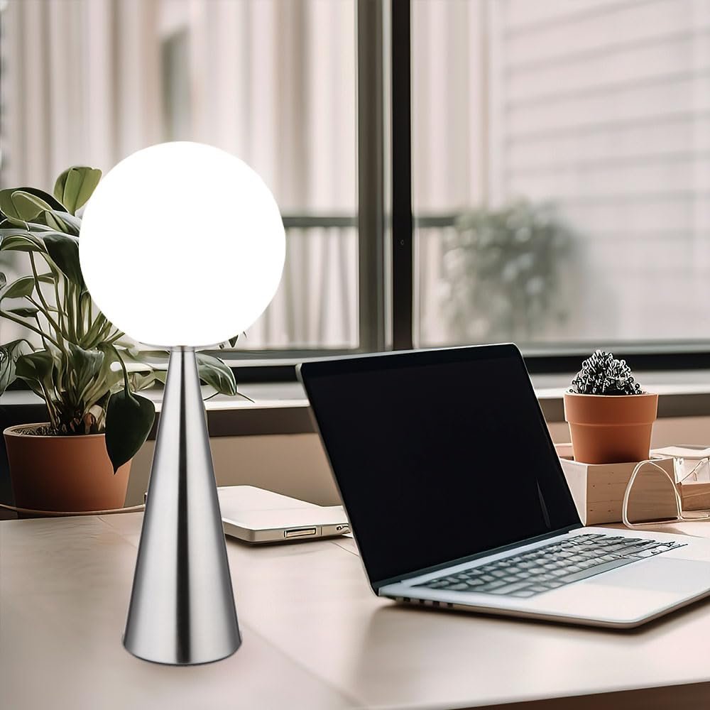 Настольная лампа LED Прикроватная для чтения для гостиной Металлическая со стеклянным шаром 9 Вт 810 лм Теплый белый В 49.5 см Серебристо-белая, фото №2