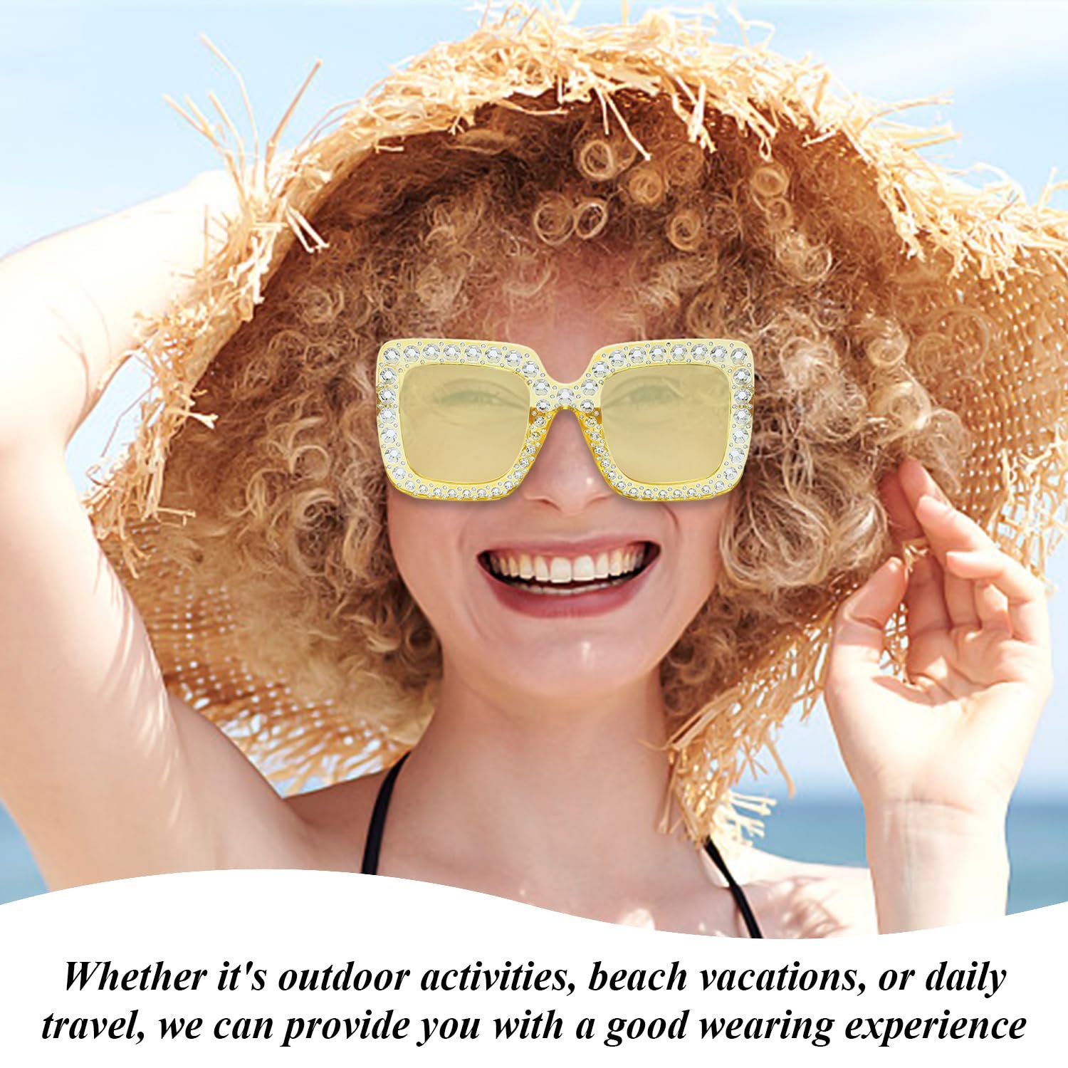 Сонцезахисні Окуляри Квадратні Стрази RELKLYU 3 шт Різнокольорові, фото №5