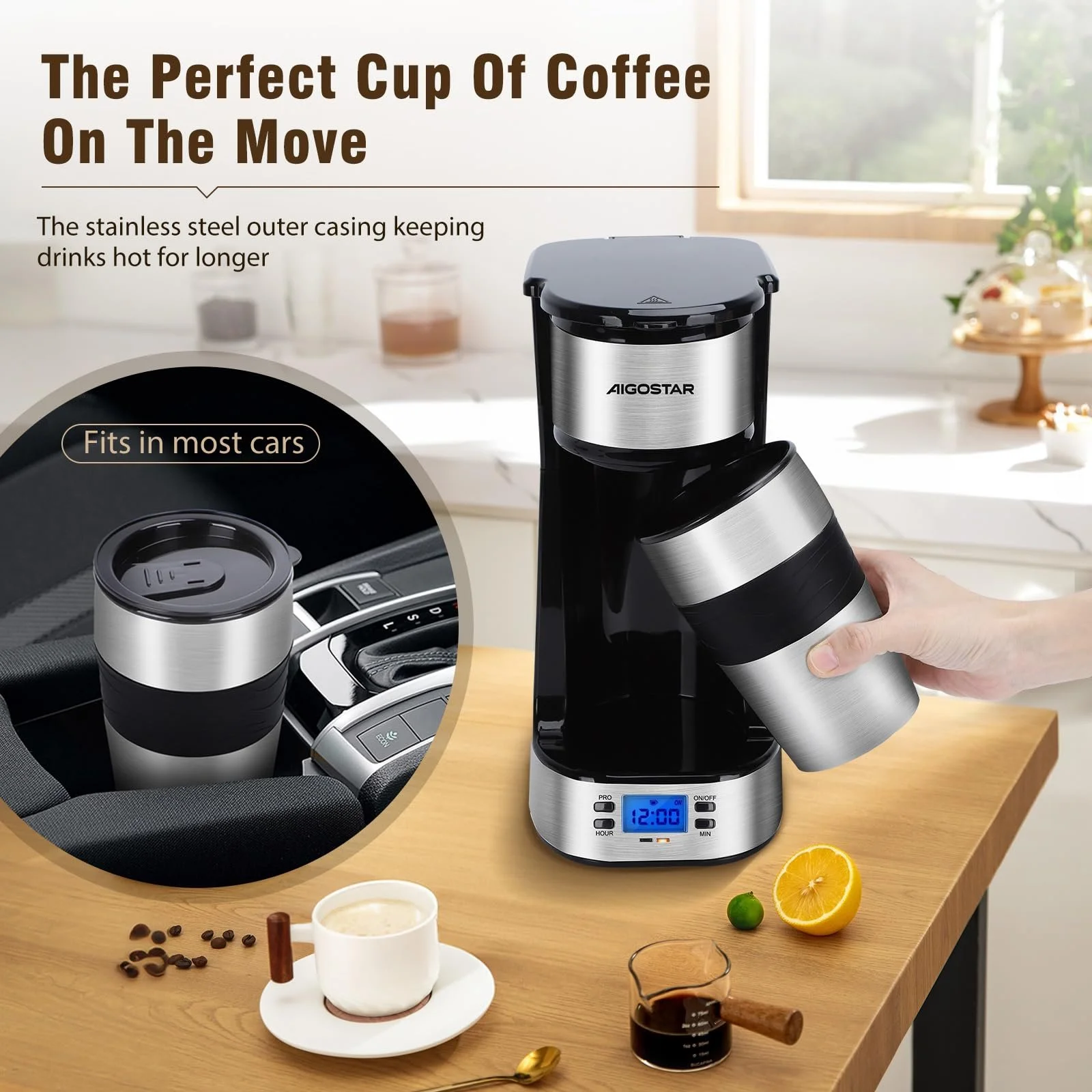 Фильтровая кофеварка Aigostar Coffey с термокружкой 420 мл 700 Вт Black, фото №8