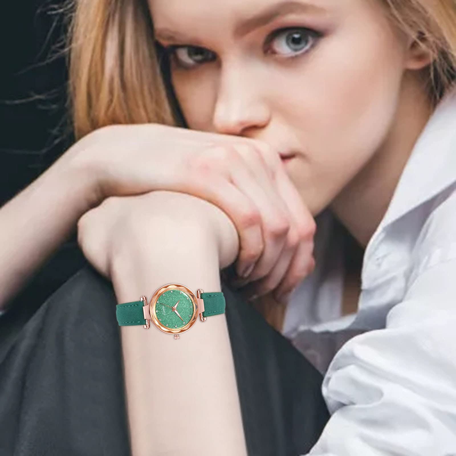 Аналоговий Кварцовий Годинник для Жінок Generisch Рожевий Сріблястий Зоряне Небо, фото №3