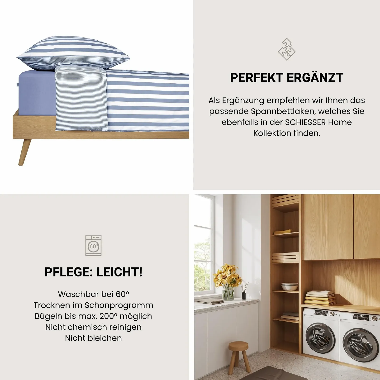 Комплект постільної білизни Schiesser Marie 2 предмети у смужку Renforcé 100% бавовна 155 x 220 см + 80 x 80 см на блискавці світло-блакитний, фото №5
