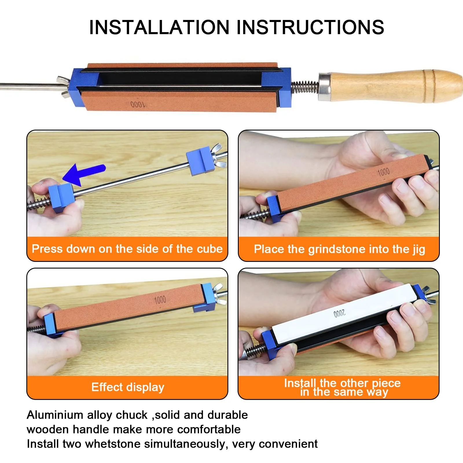 Система для заточування ножів ручна нержавіюча сталь 360° фіксований кут 6 каменів, фото №4