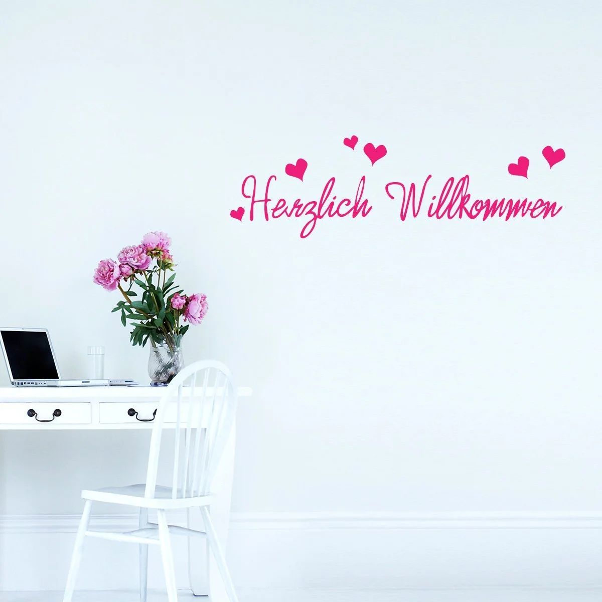 Наклейка на стену Wandkings Herzlich Willkommen с 6 сердцами Розовый, фото №2