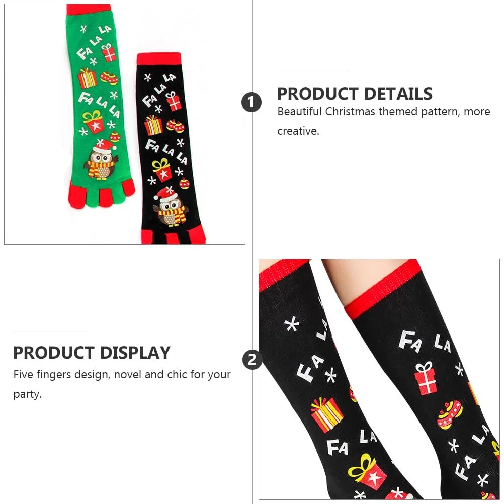 Рождественские носки VALICLUD Носки с пальцами для взрослых и детей, зимние теплые чулки с пятью пальцами, эластичные носки до колена, праздничные носки, зеленый + черный, фото №9 Рождественские носки VALICLUD Носки с пальцами для взрослых и детей, зимние теплые чулки с пятью пальцами, эластичные носки до колена, праздничные носки, зеленый + черный, фото №9