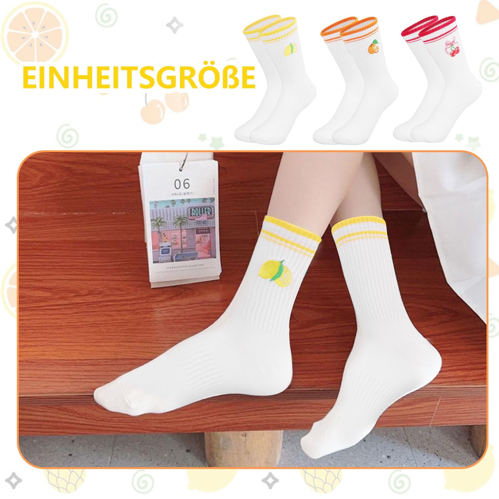 Теннисные носки Белые носки с фруктовым мотивом и полосками 3 пары, размер 36-42, фото №3
