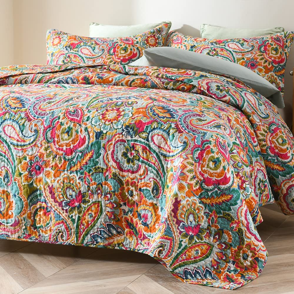 Покривало VISIMISI Бавовна Білий Квіти Пейслі, Накидка на ліжко, фото №4