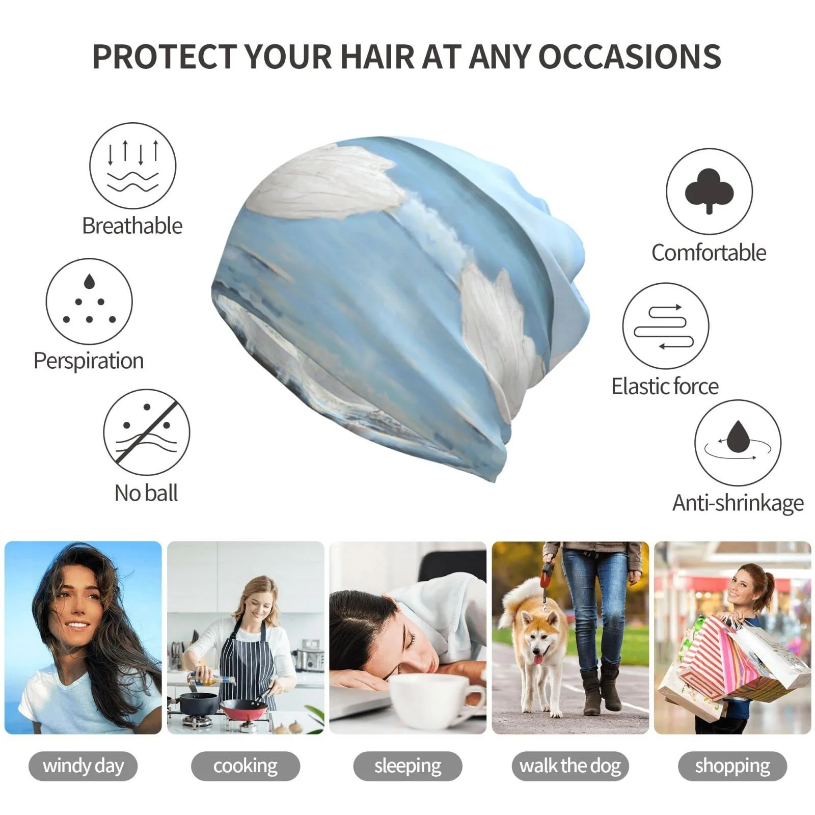 Багатофункціональна шапка-біні ESASAM з малюнком дівчинки на вітряному пляжі, фото №8