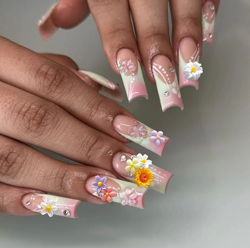 Квіти 3D для нігтів, набір 100 шт, різнокольорові, маленькі, смола, фото №4