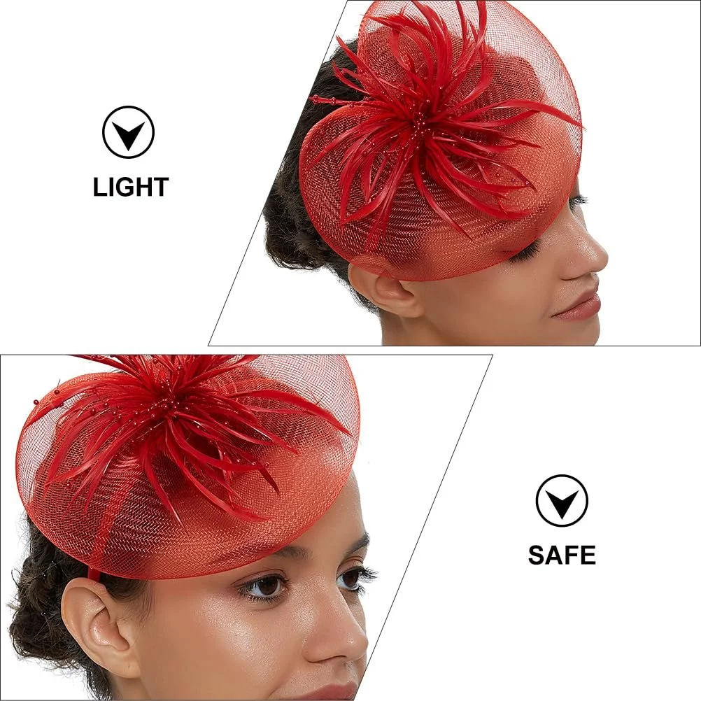 Капелюшок для вечірки ABOOFAN з квітами та пір'ям, елегантний, червоний, фото №7 Капелюшок для вечірки ABOOFAN з квітами та пір'ям, елегантний, червоний, фото №7