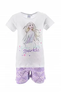 Комплект піжамний (футболка та шорти) Disney Elsa для дівчат, м'яка бавовна, 2 предмети, дизайн Frozen - Фото 1