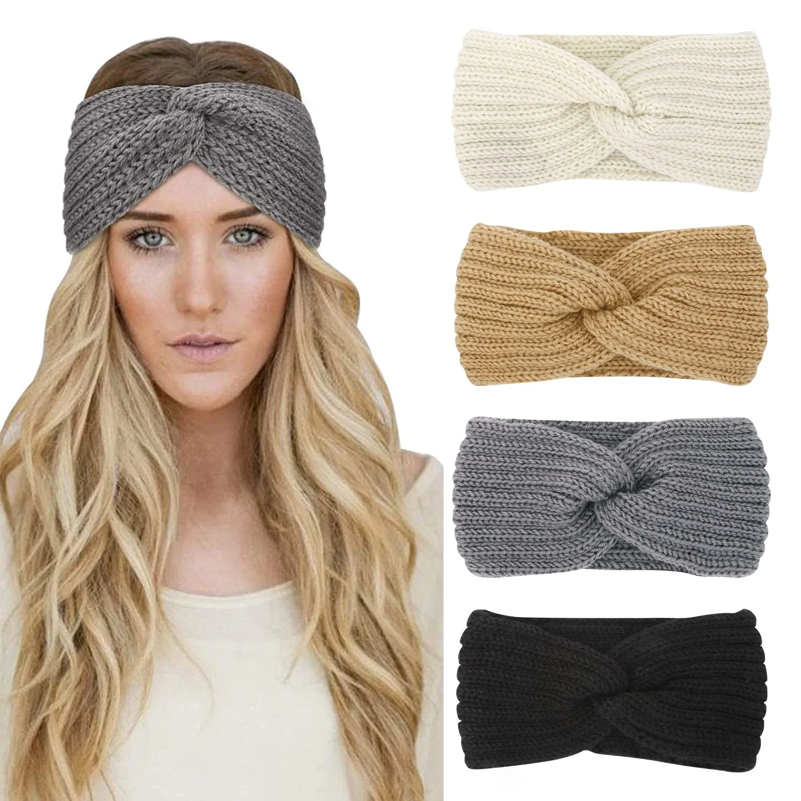 Набір з зимових в'язаних пов'язок на голову для жінок, фото №1