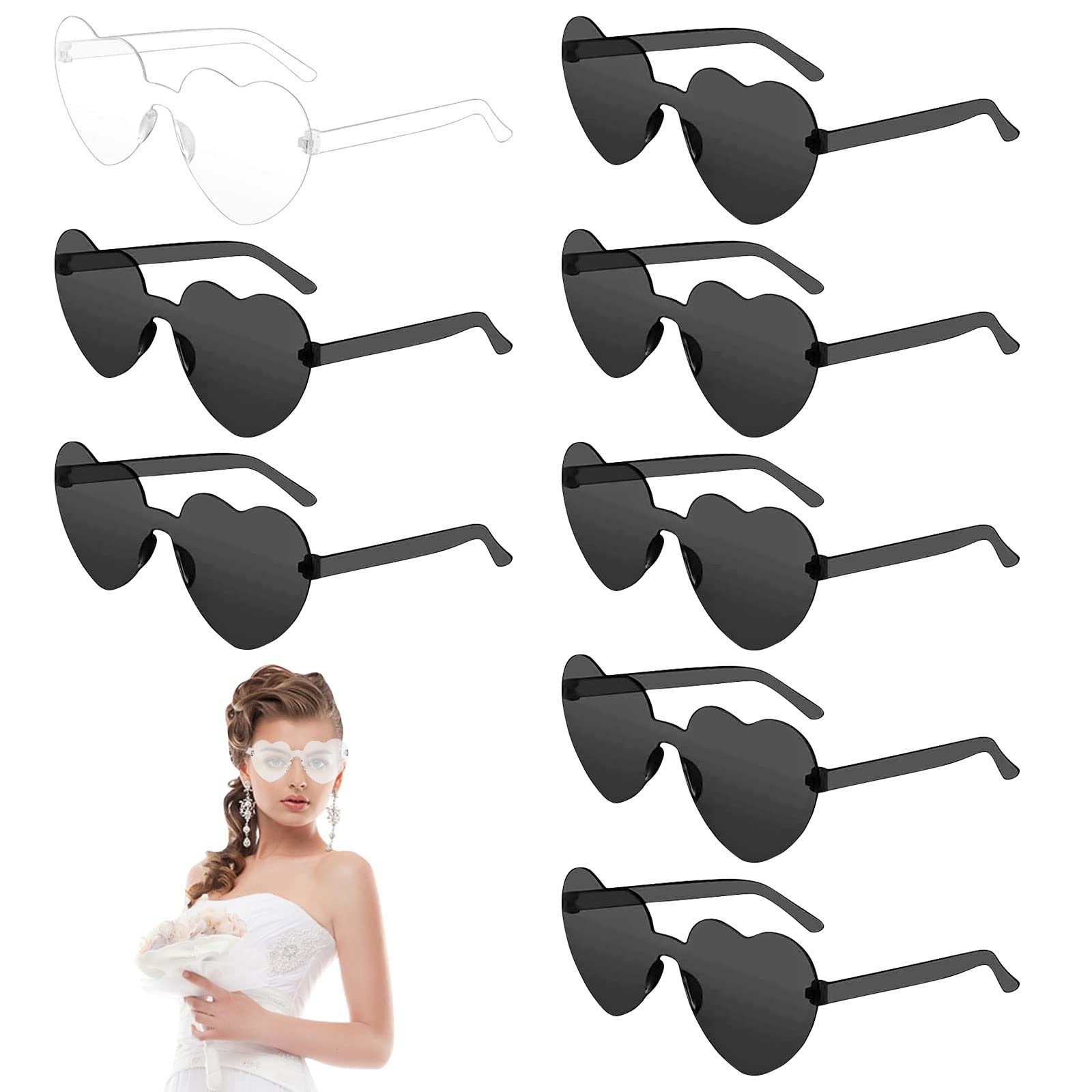 Сонцезахисні окуляри у формі серця, Набір 8 штук, Прозорі ретро, фото №1