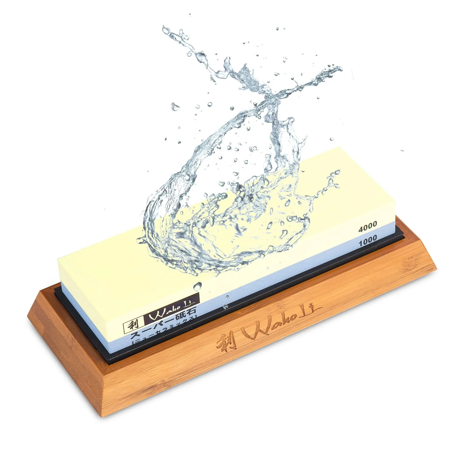 Точильний камінь Wakoli 1000/4000 корунд з дерев'яним та силіконовим тримачем, фото №1