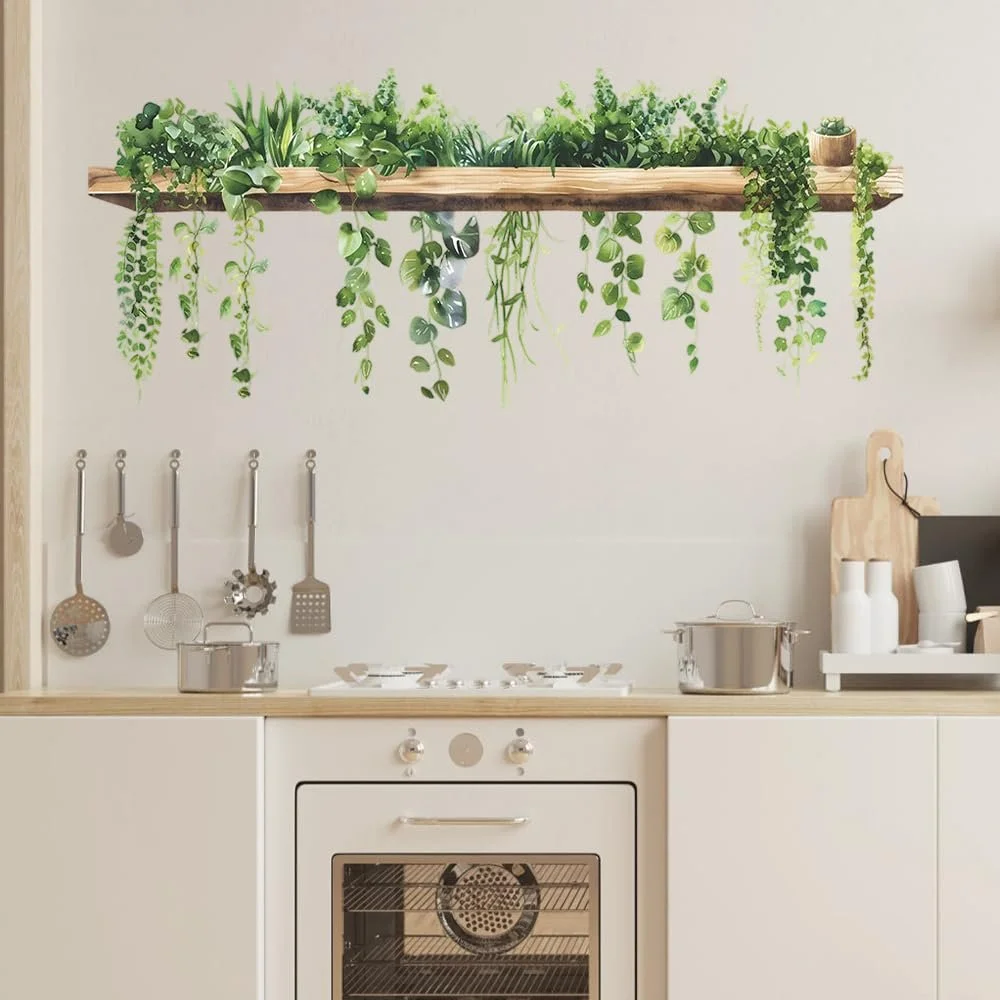 Наклейка на стіну milaosk Green Leaves Plants Flower Vine Ivy Vine Flower Pot самоклеюча 88 см x 37 см, фото №4