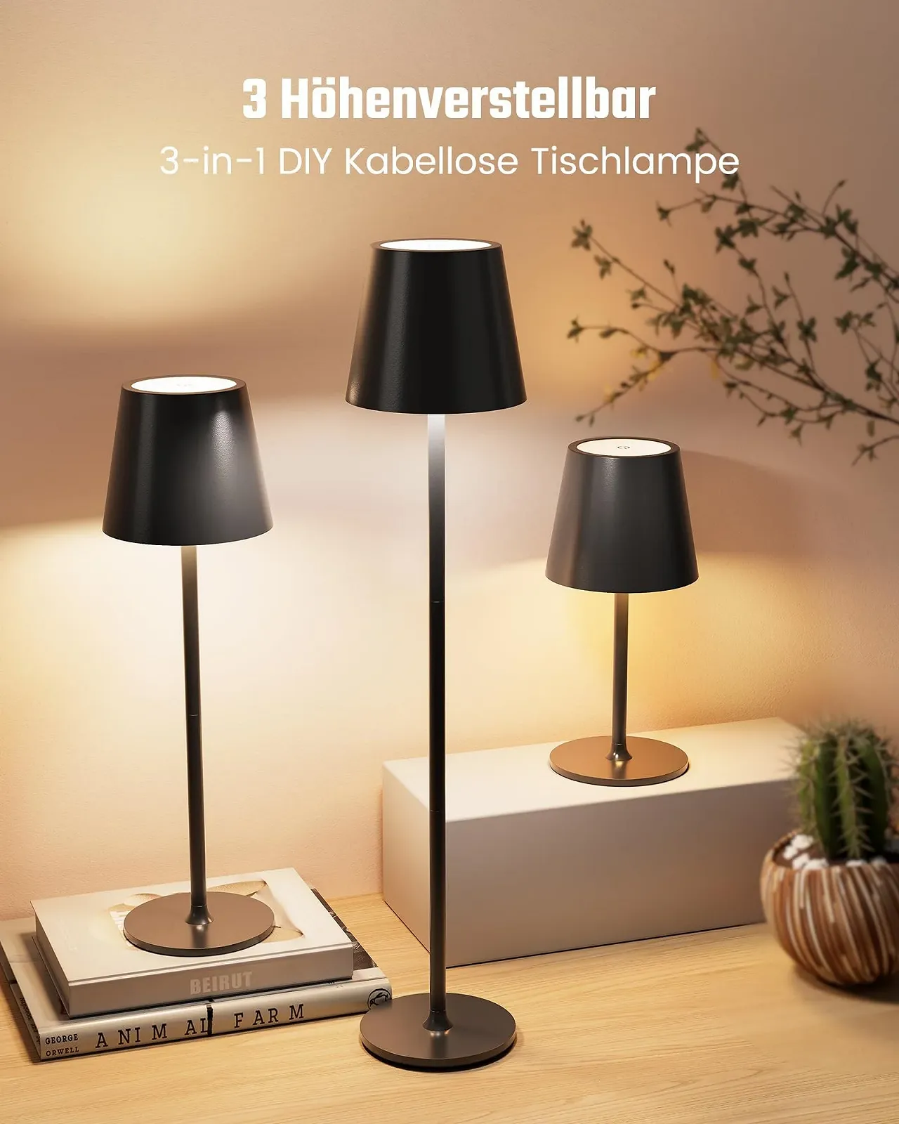 Настільна лампа LED акумуляторна 5000 мАг регульована за висотою 2 шт. Золото, фото №5