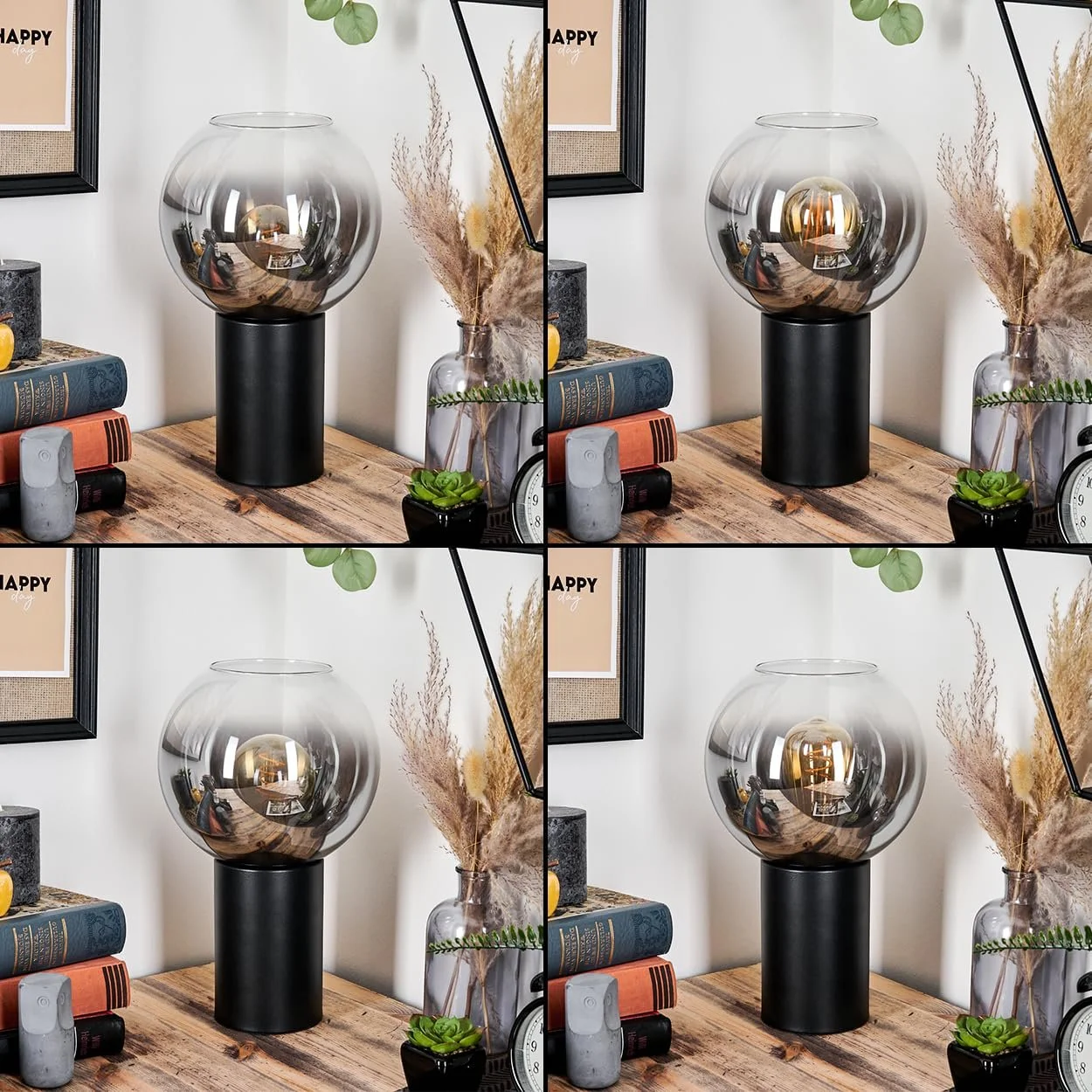 Настільна лампа HOFSTEIN Koyoto метал / скло Чорний/Димчастий/Прозорий 20 см E27, фото №2