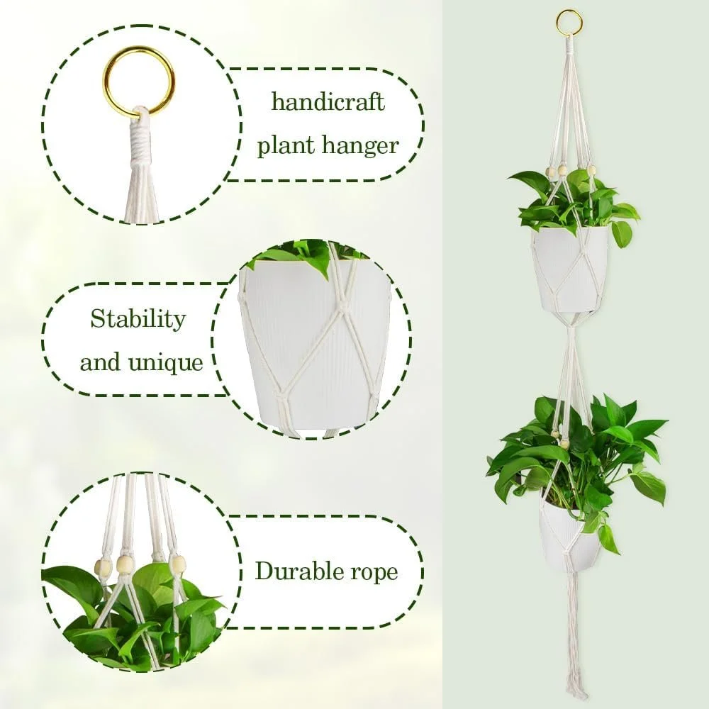 Підвісне кашпо Macramé Бавовняне Біле, фото №3 Підвісне кашпо Macramé Бавовняне Біле, фото №3