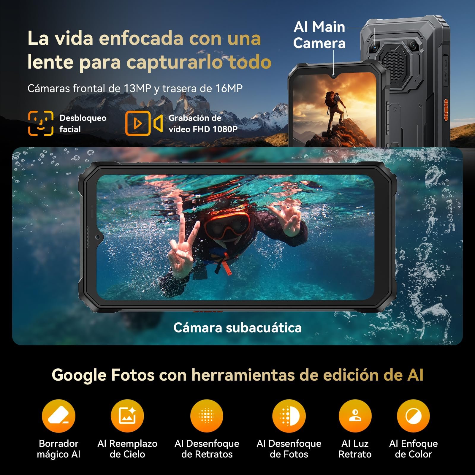 Защищенный мобильный телефон Blackview BV6200 Plus 11000 мАч 24 ГБ + 128 ГБ / 2 ТБ Android 15 Динамик 98 дБ 6,56 дюйма 90 Гц IP69K 16 Мп / Dual 4G / OTG / GPS / NFC, фото №9