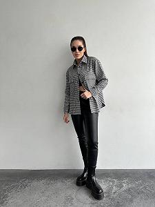 Женская теплая хлопковая рубашка принт гусиная лапка GDF840 цвет черно-белый размер 48/52 synthetic.ua - Фото 1