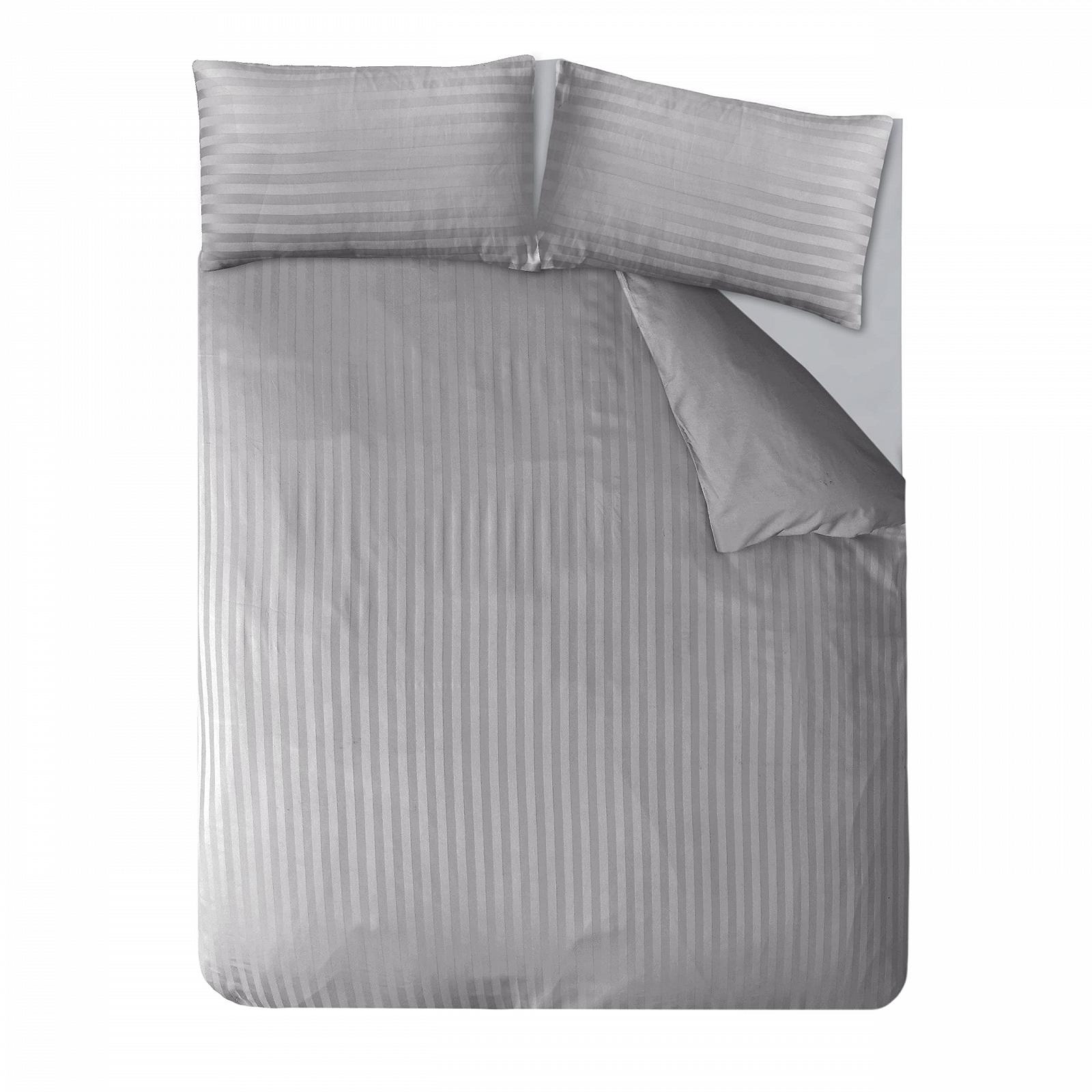 Комплект Постільної Білизни Pieridae Soft Polycotton Готельна Якість 250 Thread Count Сатинова Смужка Підковдра з Наволочками Білий та Сірий Колір, фото №6