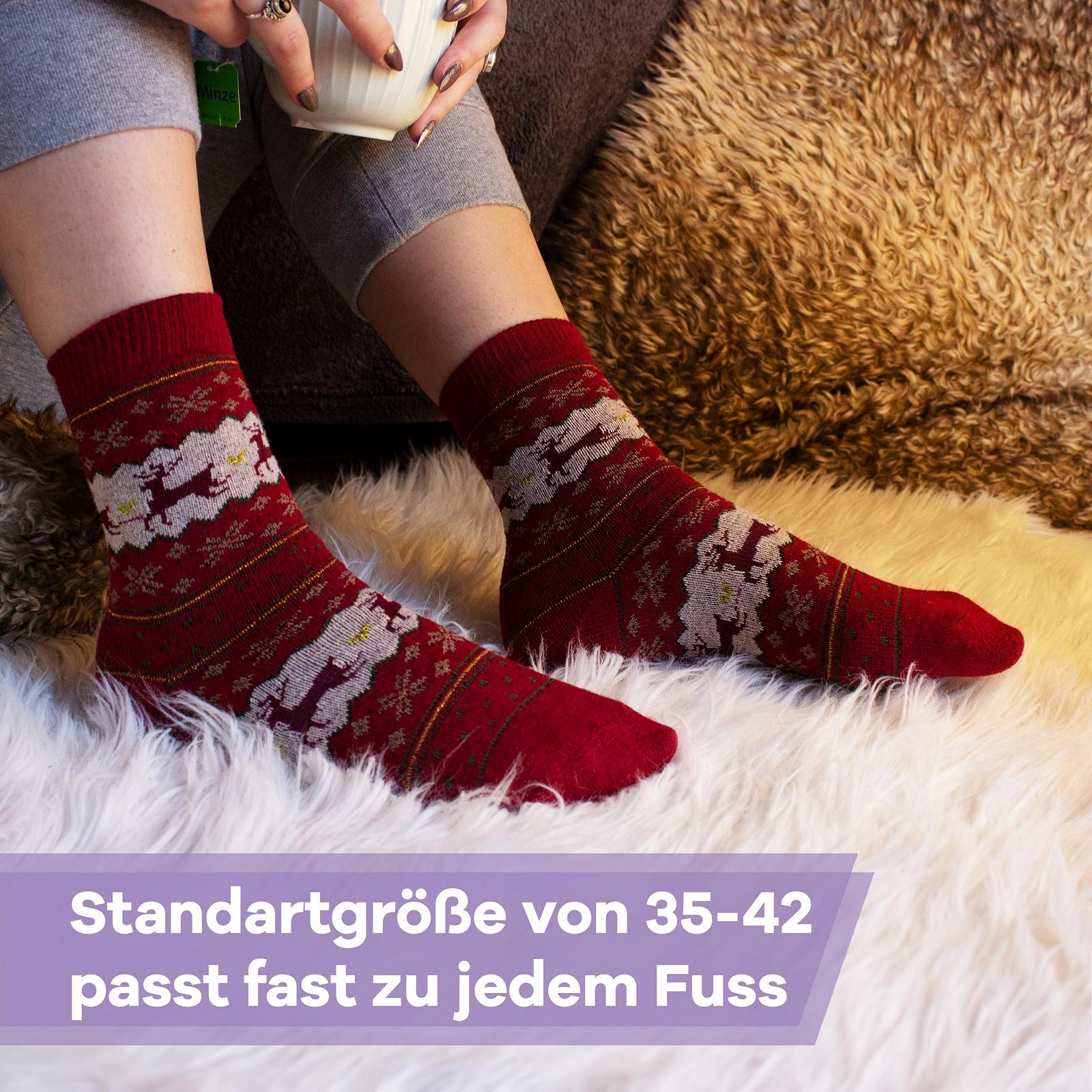 Носки Netrox зимние, 3 пары, теплые и мягкие Рождественские носки I 35-42 I Пушистые носки для женщин и детей, красный, коричневый, белый, 2.5-7.5, фото №3