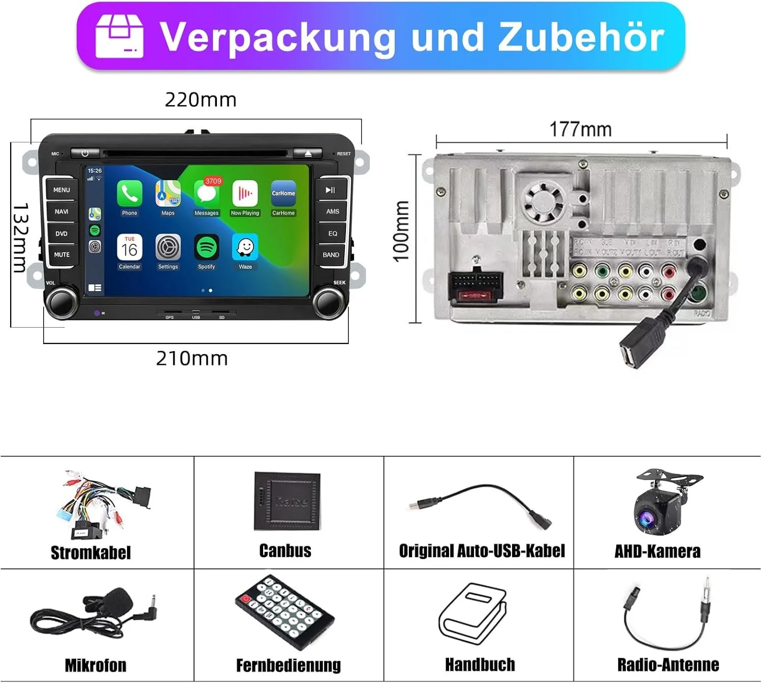 Штатна автомагнітола SEMAITU для VW Golf 5 6 Polo Passat Tiguan / 7" / Сенсорна / Apple CarPlay / Android Auto / Bluetooth / GPS / USB / AUX / SD slot / CD / DVD, фото №7 Штатна автомагнітола SEMAITU для VW Golf 5 6 Polo Passat Tiguan / 7" / Сенсорна / Apple CarPlay / Android Auto / Bluetooth / GPS / USB / AUX / SD slot / CD / DVD, фото №7