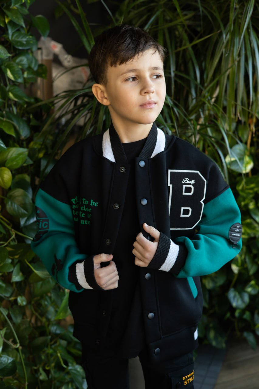 Теплий бомбер на флісі для хлопчика від 122 до 140 см, зелений та шоколад, тепла кофта на кнопках, фото №9