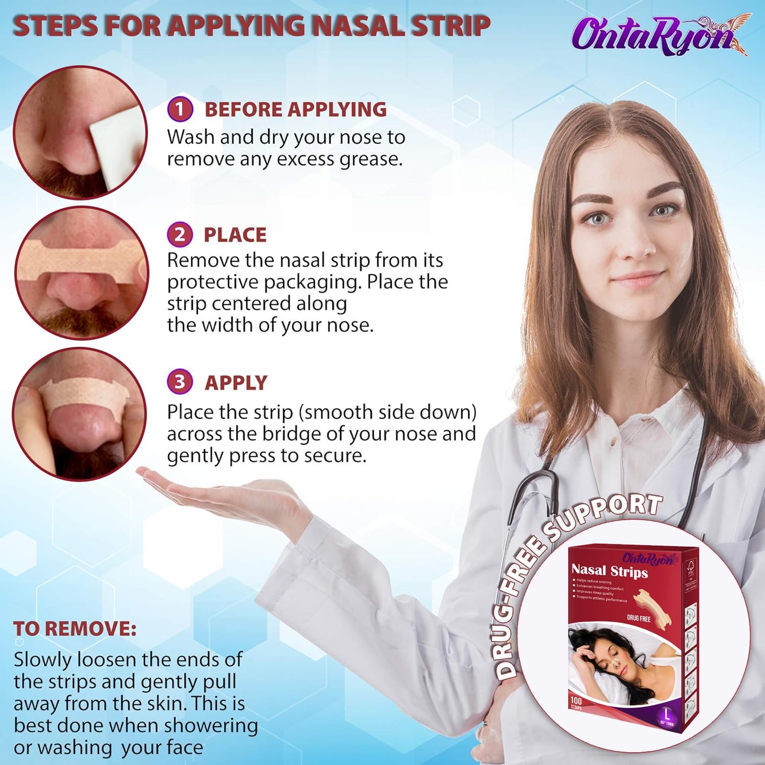 Смужки для носа (x100 Великі/Large) Пластирі від хропіння, фото №7 Смужки для носа (x100 Великі/Large) Пластирі від хропіння, фото №7