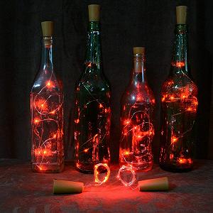 Гирлянда Uhat® для бутылок, 15 LED, медная проволока, красный - Фото 1