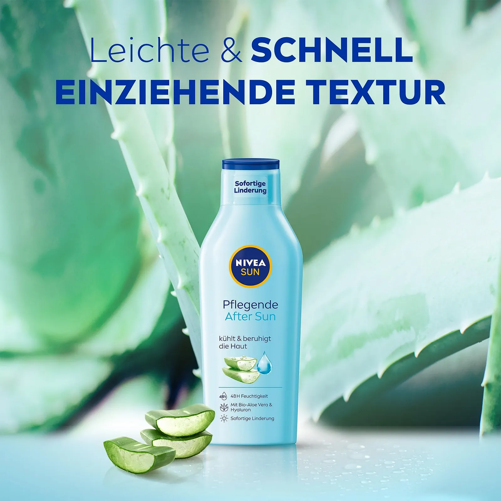 Лосьон NIVEA SUN Nourishing After Sun, лосьон для тела с успокаивающим эффектом после загара, After Sun с органическим алоэ вера и гиалуроновой кислотой для увлажнения в течение 48 часов (400 мл), фото №3