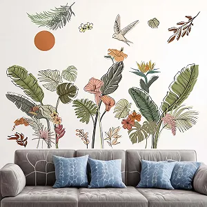 Наклейка на стіну Amimagen Boho Tropical Leaves Тропічне листя Зелені рослини Квіти synthetic.ua - Фото 1