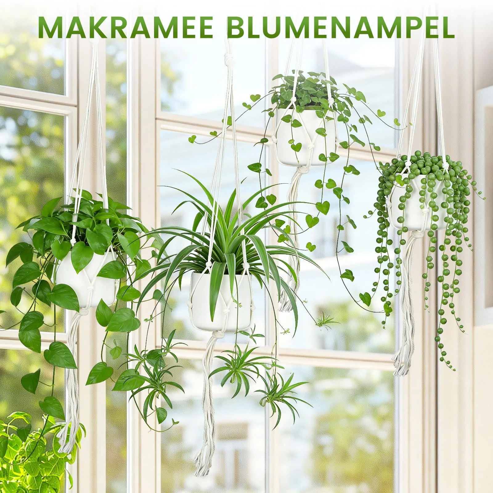 Підвісний кошик макраме 6 шт. з S-подібними гачками Білий, фото №6 Підвісний кошик макраме 6 шт. з S-подібними гачками Білий, фото №6