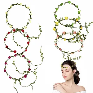 Венок на голову в богемном стиле с цветами и листьями, 6 штук - Фото 1