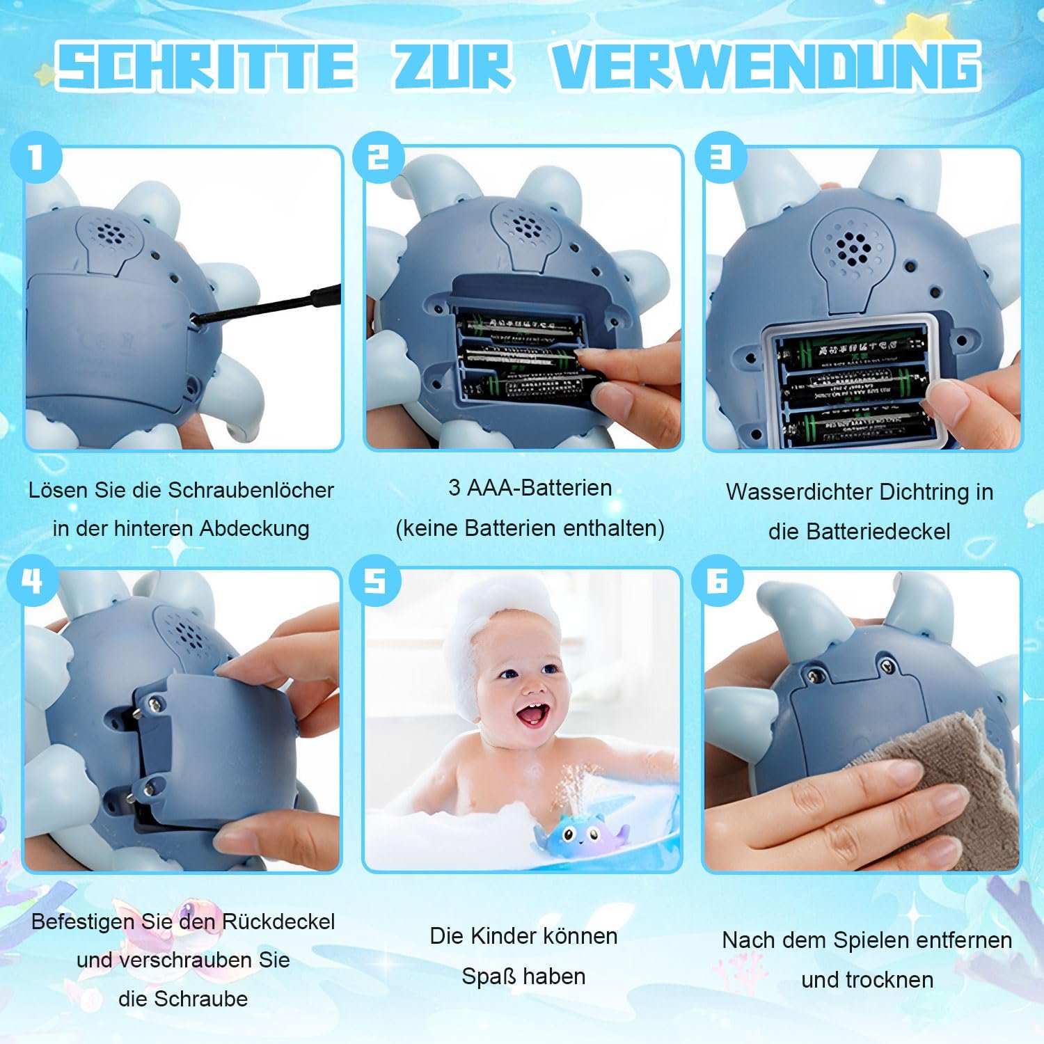 Іграшка для ванни Восьминіг з розпиленням води та світлом Синій, фото №6