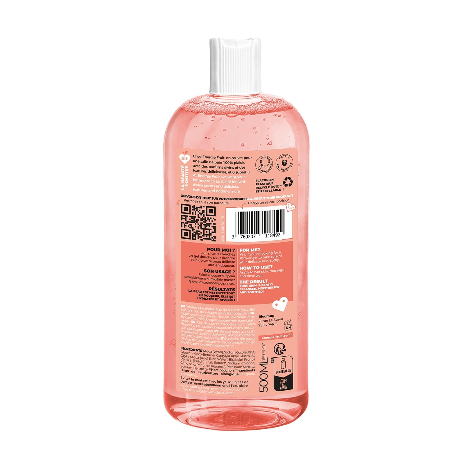 Гель для душа ENERGIE FRUIT Персик и рисовая вода pH-нейтральный Веганский 500 мл, фото №2