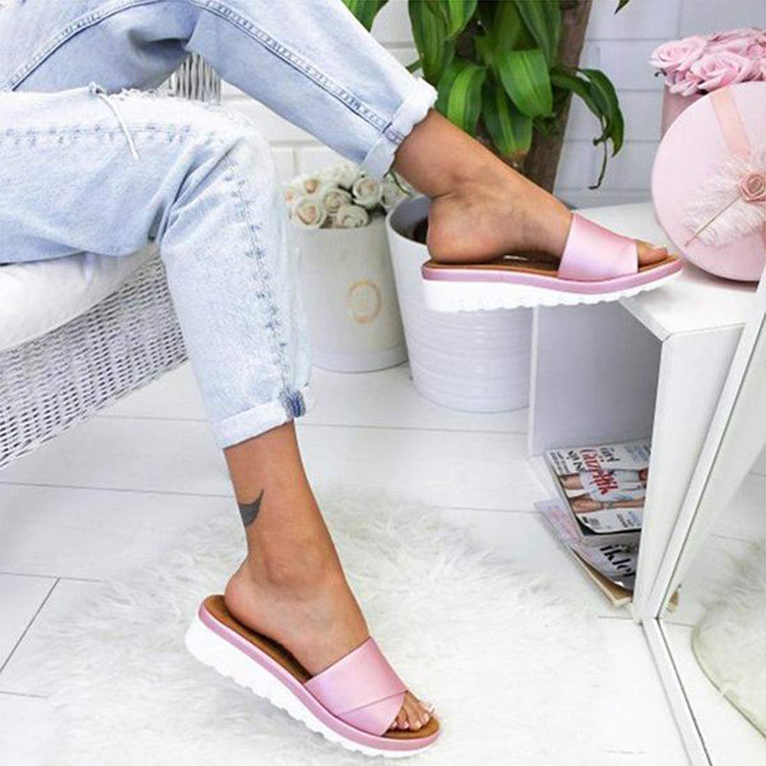 Жіночі зручні Шльопанці на платформі зі штучної шкіри для літнього пляжного відпочинку, фото №6